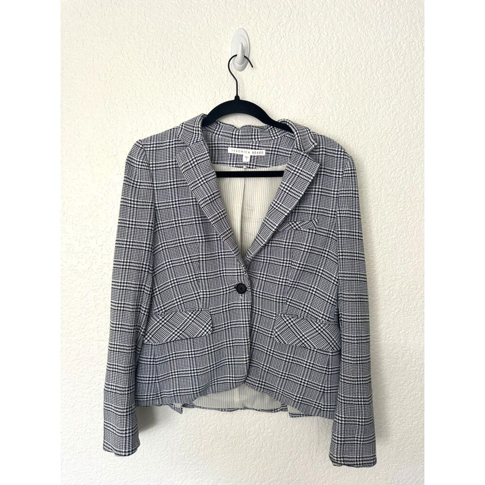 Veronica Beard Leo Schoolboy Blazer Dickey Jacket Plaid Black White Size 6
